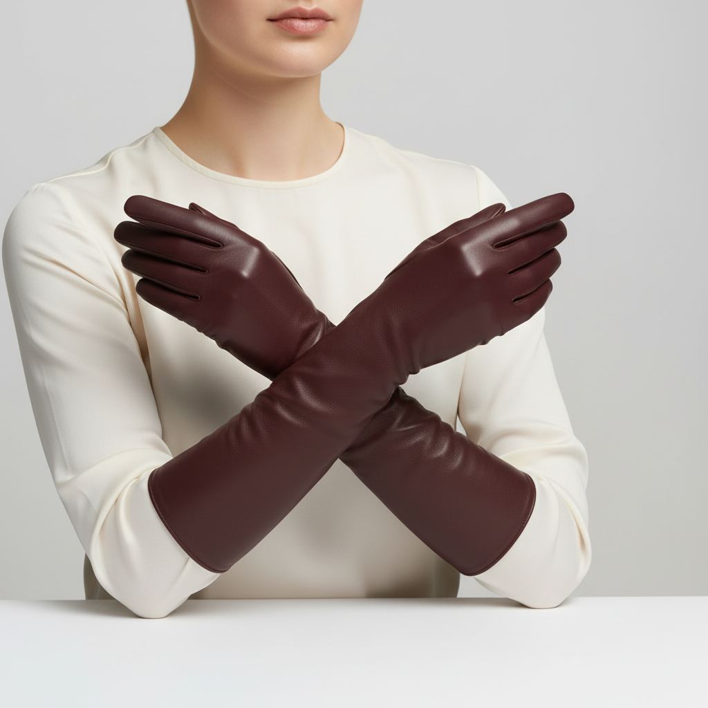 Long Leather Gloves | Women | Vegan Leather | Elegant Long Cuff | Winter Style | Steven & Levon