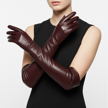 Long Leather Gloves | Women | Vegan Leather | Elegant Long Cuff | Winter Style | Steven & Levon