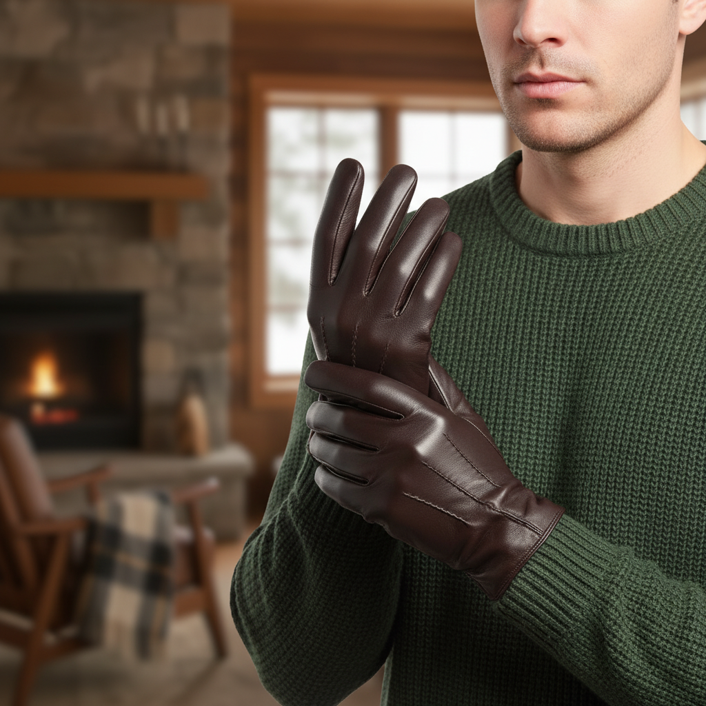 Black Leather Gloves | Men | Sheepskin Leather | Warm Winter Gloves | Classic Style | Steven & Levon