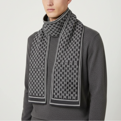 Jacquard Winter Scarf | Men | Soft Warm Fabric | Woven Pattern Long Wrap | Cold Weather Accessory | Steven & Levon