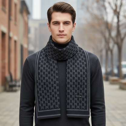 Jacquard Winter Scarf | Men | Soft Warm Fabric | Woven Pattern Long Wrap | Cold Weather Accessory | Steven & Levon