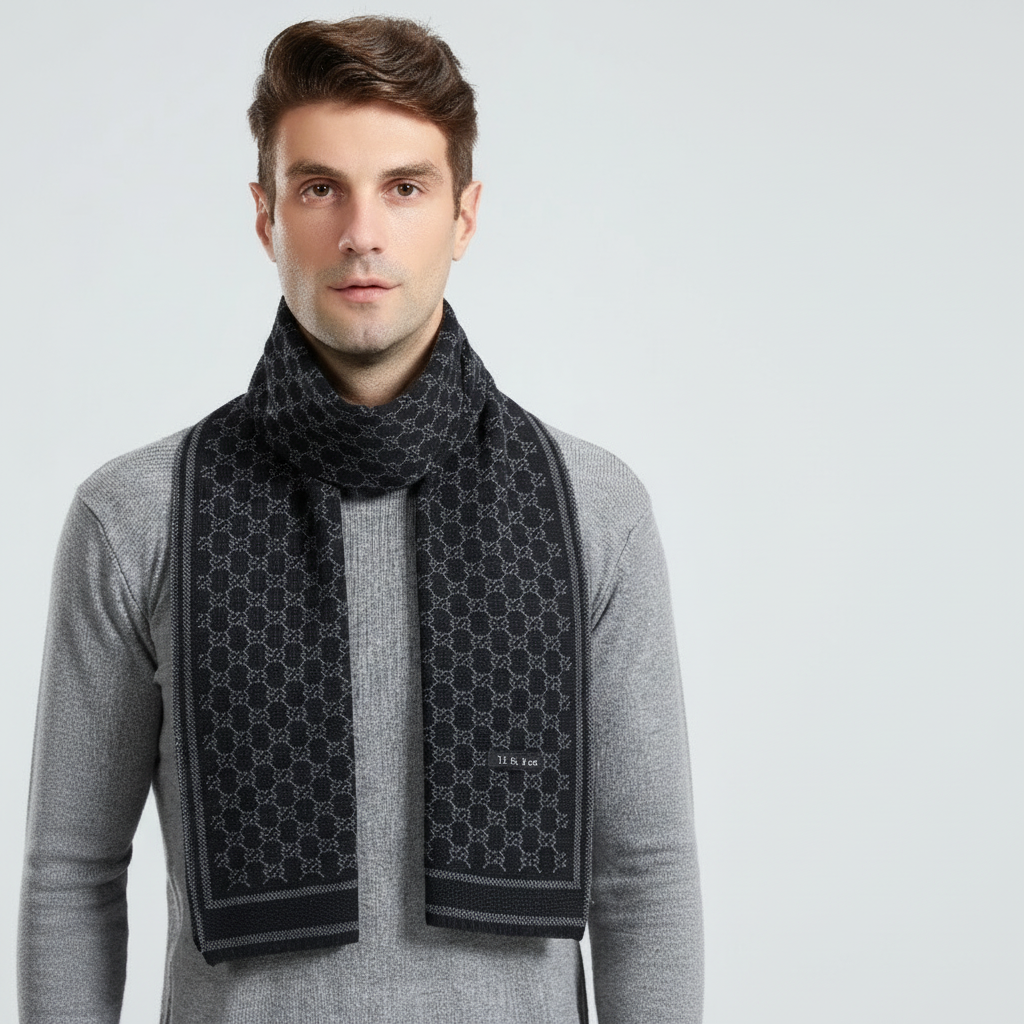 Jacquard Winter Scarf | Men | Soft Warm Fabric | Woven Pattern Long Wrap | Cold Weather Accessory | Steven & Levon