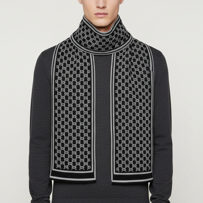 Jacquard Winter Scarf | Men | Soft Warm Fabric | Woven Pattern Long Wrap | Cold Weather Accessory | Steven & Levon