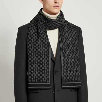 Jacquard Winter Scarf | Men | Soft Warm Fabric | Woven Pattern Long Wrap | Cold Weather Accessory | Steven & Levon