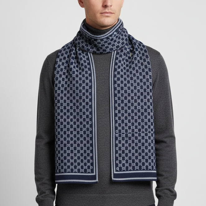 Jacquard Winter Scarf | Men | Soft Warm Fabric | Woven Pattern Long Wrap | Cold Weather Accessory | Steven & Levon