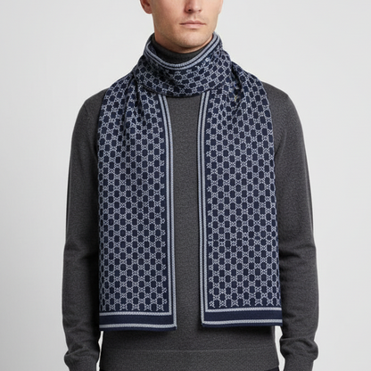 Jacquard Winter Scarf | Men | Soft Warm Fabric | Woven Pattern Long Wrap | Cold Weather Accessory | Steven & Levon