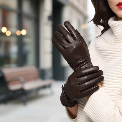 Leather Gloves | Women | Vegan Leather | Touchscreen Winter Gloves | Warm | Steven & Levon