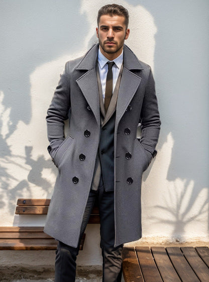 Men's Double-Breasted Overcoat | Notched Collar | Tailored Long Coat | Steven & Levon