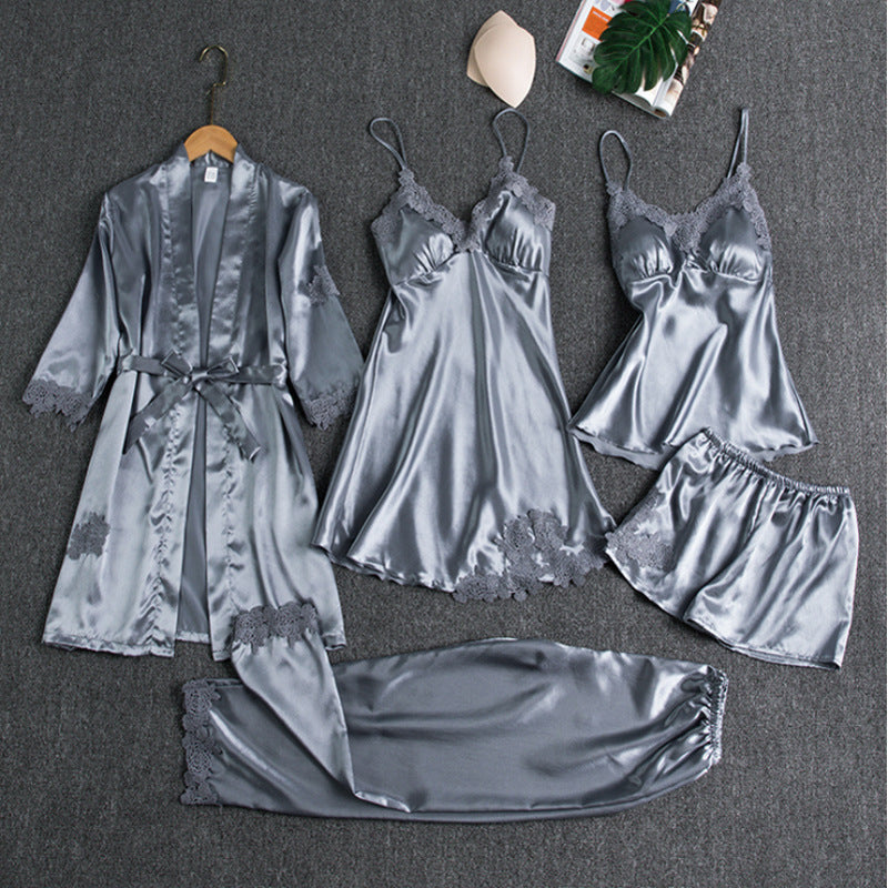 Women's 5-Piece Satin Lace Sleepwear Set | Steven & Levon
