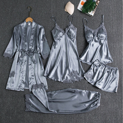 Women's 5-Piece Satin Lace Sleepwear Set | Steven & Levon