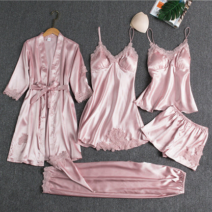 Women's 5-Piece Satin Lace Sleepwear Set | Steven & Levon
