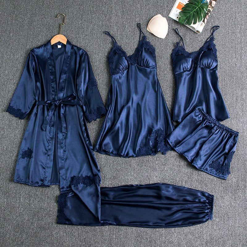 Women's 5-Piece Satin Lace Sleepwear Set | Steven & Levon