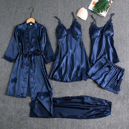 Women's 5-Piece Satin Lace Sleepwear Set | Steven & Levon