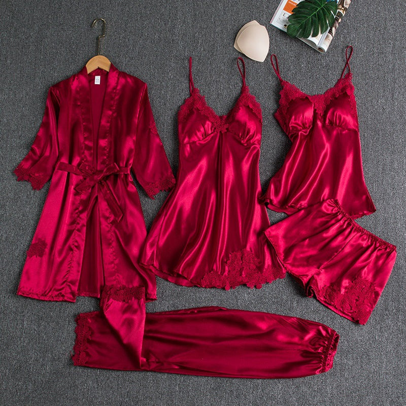 Women's 5-Piece Satin Lace Sleepwear Set | Steven & Levon