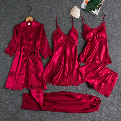Women's 5-Piece Satin Lace Sleepwear Set | Steven & Levon