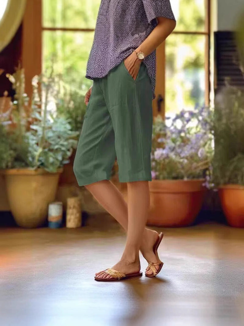 Relaxed Knee Length Pants | Women | Pocket Detail | Casual Summer Trousers | Steven & Levon