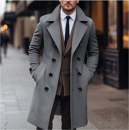 Men's Double-Breasted Overcoat | Notched Collar | Tailored Long Coat | Steven & Levon