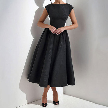 Cap Sleeve Fit and Flare Midi Dress | Women | Elegant Round Neck | Flared Skirt Occasion Dress | Steven & Levon