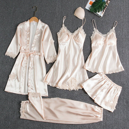 Women's 5-Piece Satin Lace Sleepwear Set | Steven & Levon