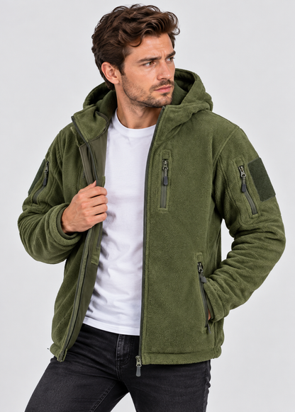 Men's Fleece Hunting Jacket | Full Zip | Multi Pockets | Hooded Outdoor Wear | Steven & Levon