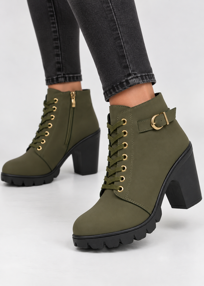 Block Heel Lace-Up Ankle Boots for Women | Side Zip | Combat Style | Steven & Levon