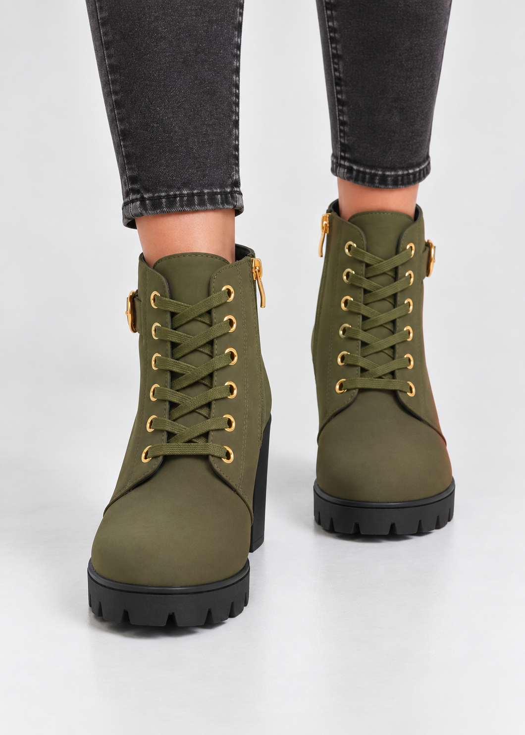 Block Heel Lace-Up Ankle Boots for Women | Side Zip | Combat Style | Steven & Levon