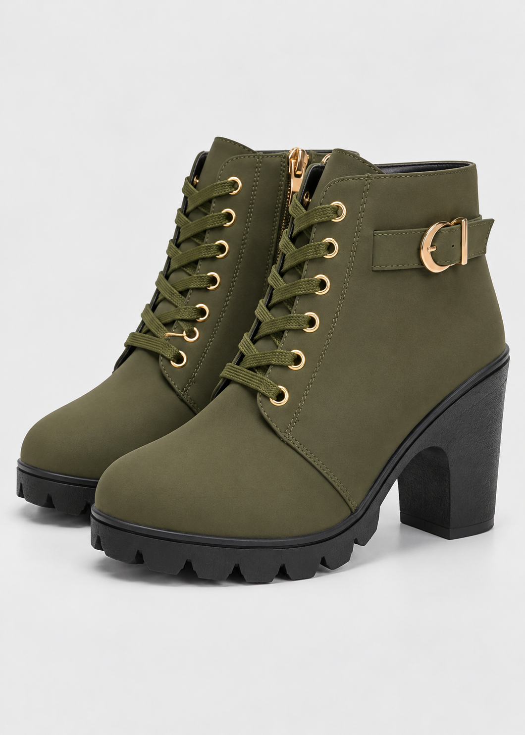 Block Heel Lace-Up Ankle Boots for Women | Side Zip | Combat Style | Steven & Levon