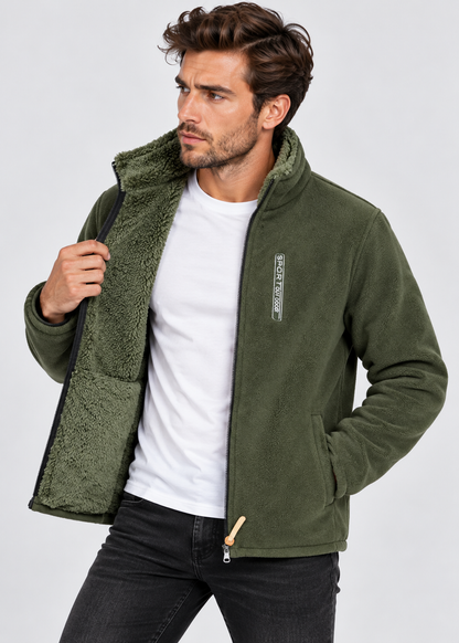 Men's Fleece Jacket | Stand Collar | Windproof Zip Front | Embroidery Detail | Steven & Levon