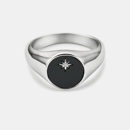Onyx North Star Signet Ring | Silver | Men | Stainless Steel | Black Onyx | Steven & Levon