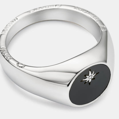 Onyx North Star Signet Ring | Silver | Men | Stainless Steel | Black Onyx | Steven & Levon