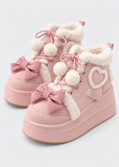 Women's Flannel Snow Boots | Lace Up Mid Calf Boots | Bow Detail Wedge Winter Shoes | Steven & Levon