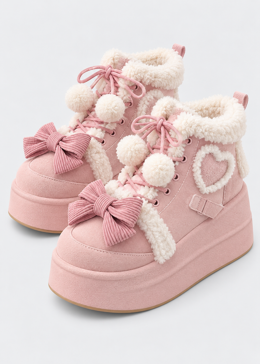 Women's Flannel Snow Boots | Lace Up Mid Calf Boots | Bow Detail Wedge Winter Shoes | Steven & Levon