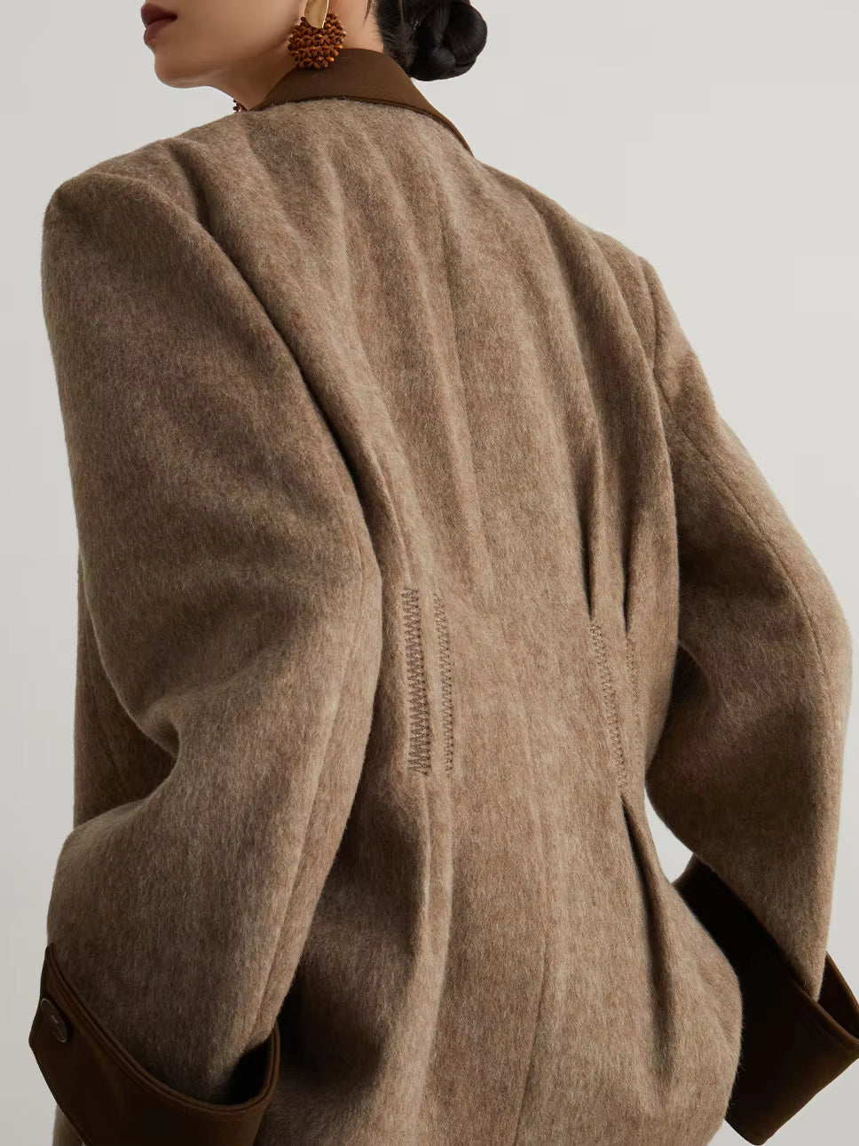 Women's Wool Overcoat | Patchwork Pockets | Turn-Down Collar | Double Breasted | Steven & Levon