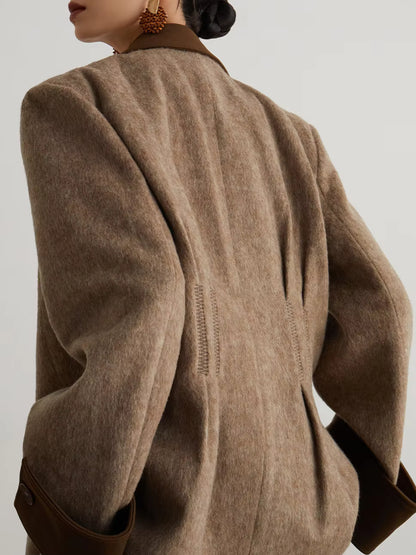 Women's Wool Overcoat | Patchwork Pockets | Turn-Down Collar | Double Breasted | Steven & Levon