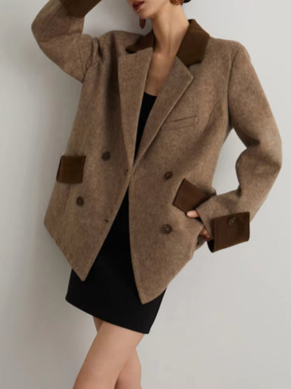 Women's Wool Overcoat | Patchwork Pockets | Turn-Down Collar | Double Breasted | Steven & Levon