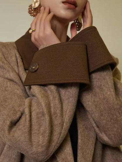 Women's Wool Overcoat | Patchwork Pockets | Turn-Down Collar | Double Breasted | Steven & Levon