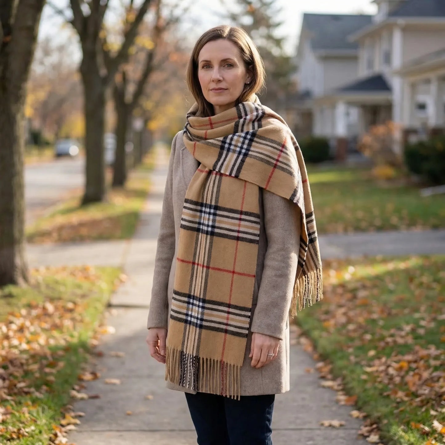 Plaidora - Classic Plaid Fringe Winter Scarf  Winter Neck Warmth