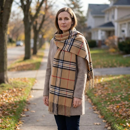 Plaidora - Classic Plaid Fringe Winter Scarf  Winter Neck Warmth