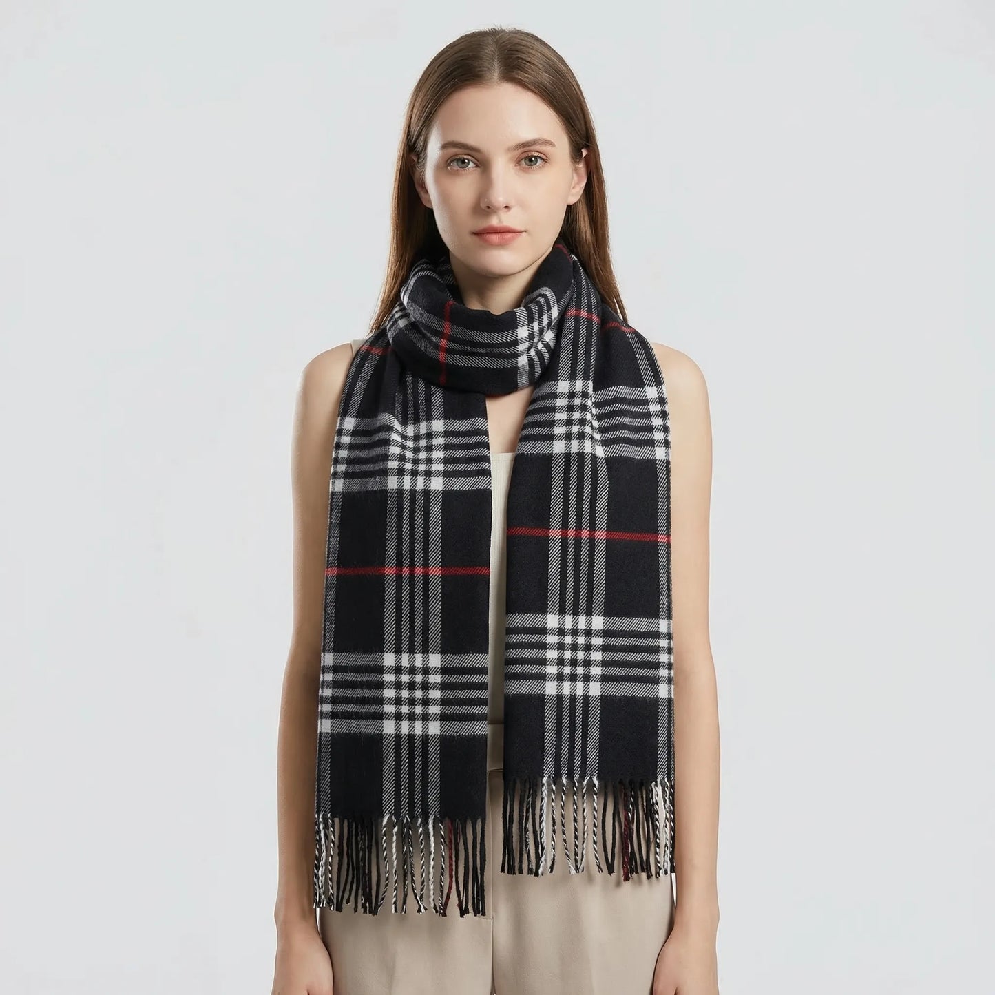 Plaidora - Classic Plaid Fringe Winter Scarf  Winter Neck Warmth