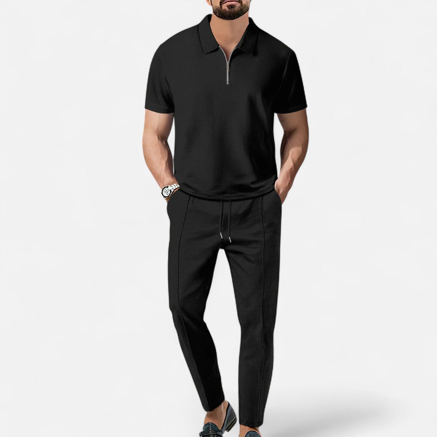 Men’s Polo Shirt & Trouser Set | Men | Soft Breathable Fabric | Casual Comfort Co-Ord Outfit | Relaxed Fit | Steven & Levon