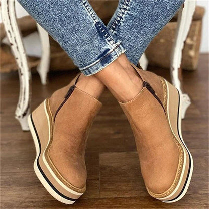 Platform Wedge Ankle Boots for Women | Side Zip | Chunky Platform Design | Steven & Levon