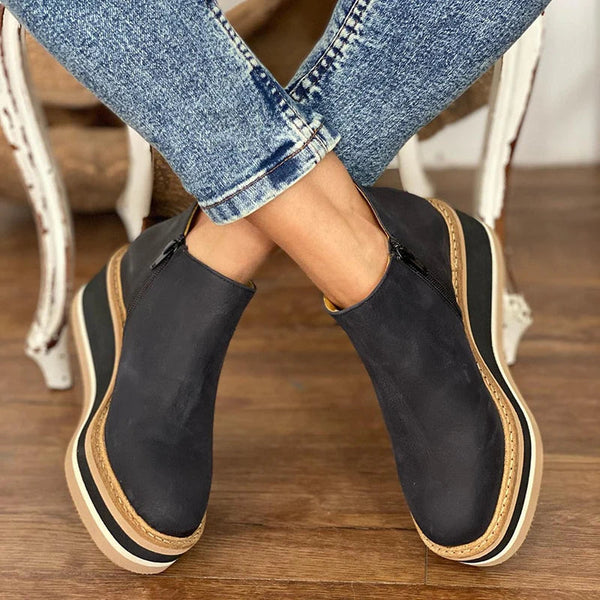 Platform Wedge Ankle Boots for Women | Side Zip | Chunky Platform Design | Steven & Levon