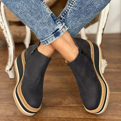 Platform Wedge Ankle Boots for Women | Side Zip | Chunky Platform Design | Steven & Levon