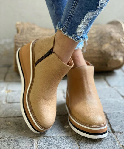 Platform Wedge Ankle Boots for Women | Side Zip | Chunky Platform Design | Steven & Levon