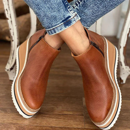 Platform Wedge Ankle Boots for Women | Side Zip | Chunky Platform Design | Steven & Levon