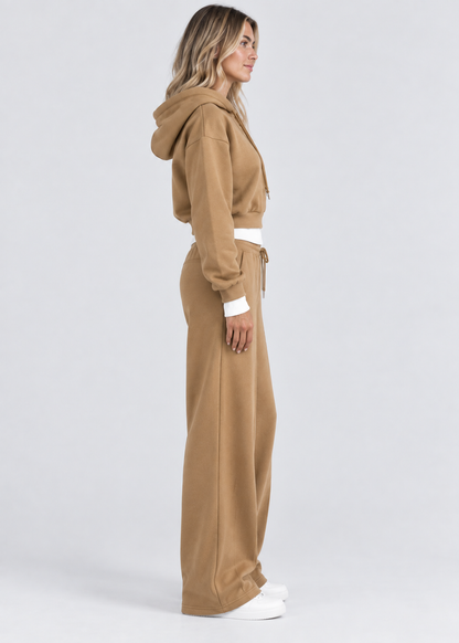 2-Piece Hooded Set | Women | Polyester | Wide-Leg Trousers | Casual Comfort | Steven & Levon