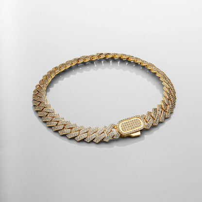 Iced Cuban Bracelet | Men | Stainless Steel | Silver & Gold | 8mm Prong Link | Steven & Levon