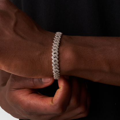 Iced Cuban Bracelet | Men | Stainless Steel | Silver & Gold | 8mm Prong Link | Steven & Levon