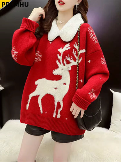 Red Vintage Sweater | Womens Christmas Sweater | Soft Knit Lapel | Loose Baggy Fit | Steven & Levon