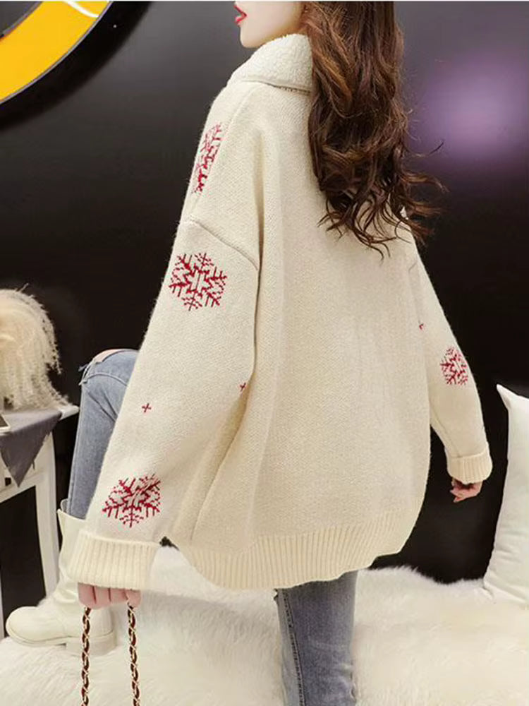 Red Vintage Sweater | Womens Christmas Sweater | Soft Knit Lapel | Loose Baggy Fit | Steven & Levon